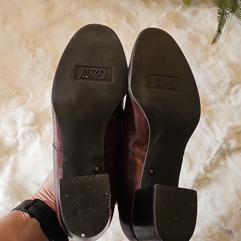 Enzo Angiolini Gravine Dark Brown Leather Chunky Heel Loafers Womens 7 Academia